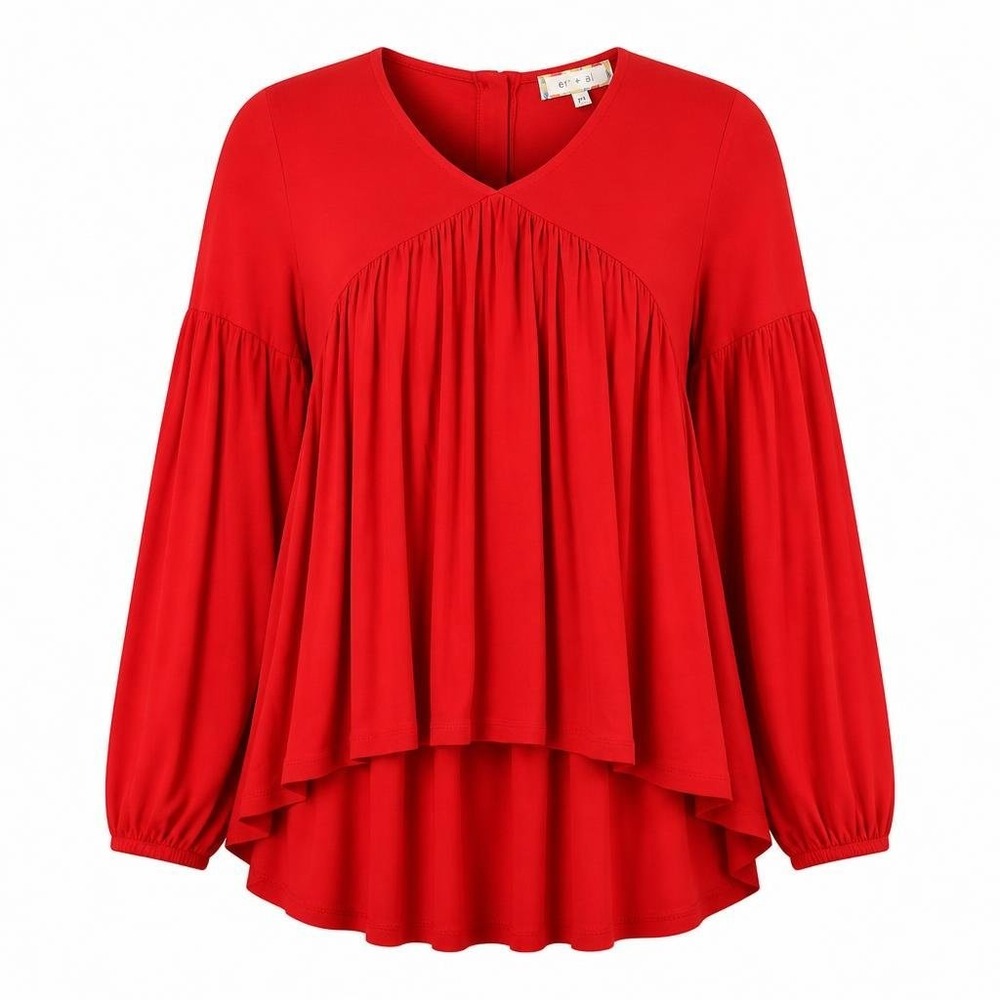 Eri + Ali Tunic Top Womens XS Anthropologie Red Peasant Coquette Romantic Boho